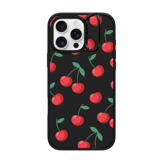 CASETiFY iPhone 16 Pro Max ケース マットブラック インパクトリングスタンドケース MagSafe対応 Fruit,Food,Pattern,Cherry,Strawberry,Fruit Cherries