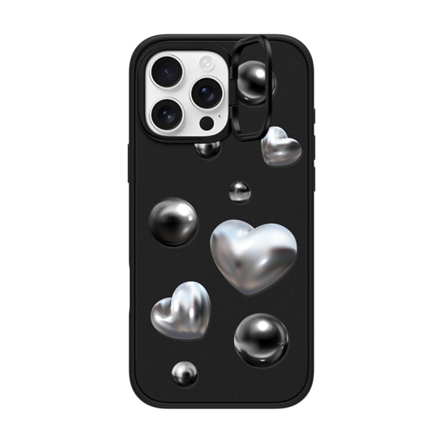 CASETiFY iPhone 16 Pro Max ケース マットブラック インパクトリングスタンドケース MagSafe対応 Monochrome,Futurism Chrome Love