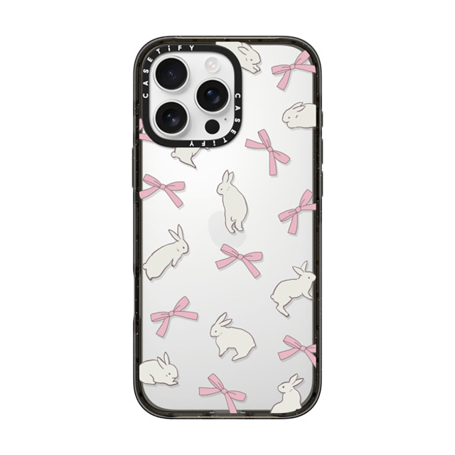 CASETiFY iPhone 16 Pro Max ケース ブラック インパクトケース Animal,Cottagecore,Pattern Rabbit Ribbon