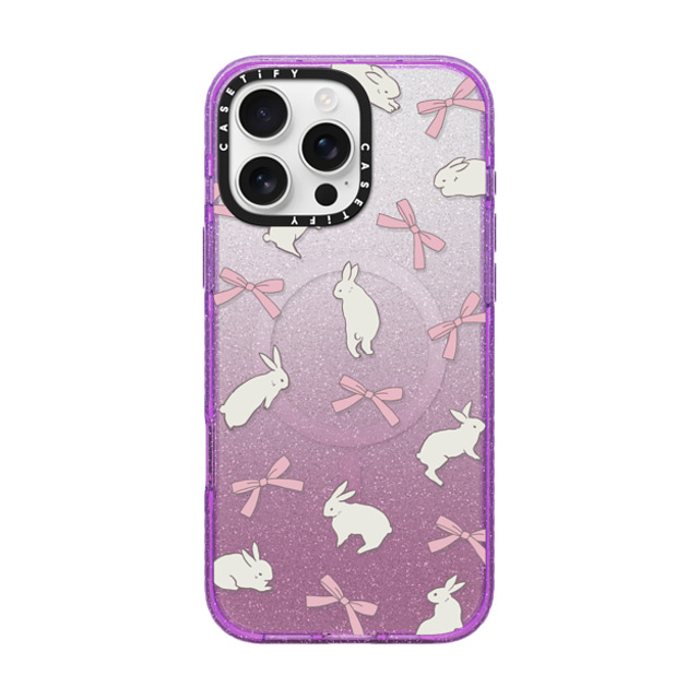 CASETiFY iPhone 16 Pro Max ケース Glitter Purple インパクトケース MagSafe対応 Animal,Cottagecore,Pattern Rabbit Ribbon