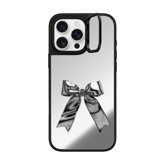 CASETiFY iPhone 16 Pro Max ケース Silver on Black ミラー リングスタンドケース MagSafe対応 Butterfly Metallic Ribbon