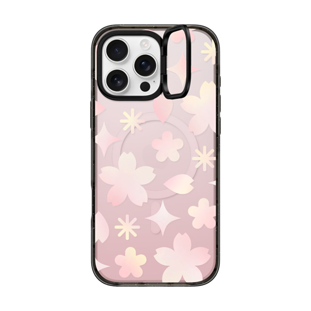 CASETiFY iPhone 16 Pro Max ケース ブラック インパクトリングスタンドケース MagSafe対応 Sheer Sakura Pattern Pink casetify_artist