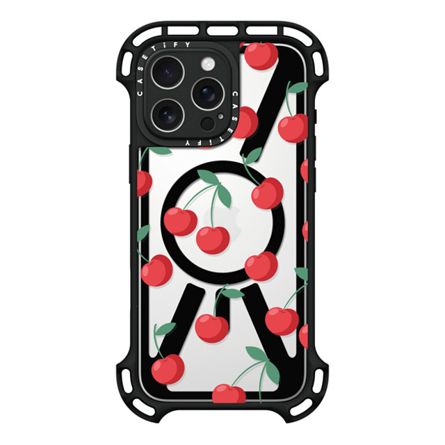 CASETiFY iPhone 16 Pro Max ケース ブラック ウルトラ バウンスケース MagSafe対応 Fruit,Food,Pattern,Cherry,Strawberry,Fruit Cherries