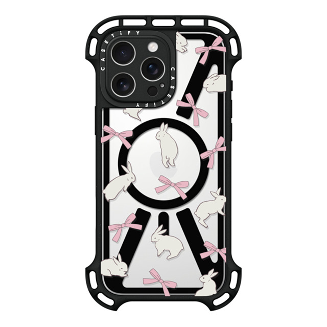 CASETiFY iPhone 16 Pro Max ケース ブラック ウルトラ バウンスケース MagSafe対応 Animal,Cottagecore,Pattern Rabbit Ribbon