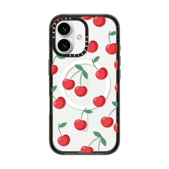 CASETiFY iPhone 16 ケース ブラック インパクトケース MagSafe対応 Fruit,Food,Pattern,Cherry,Strawberry,Fruit Cherries