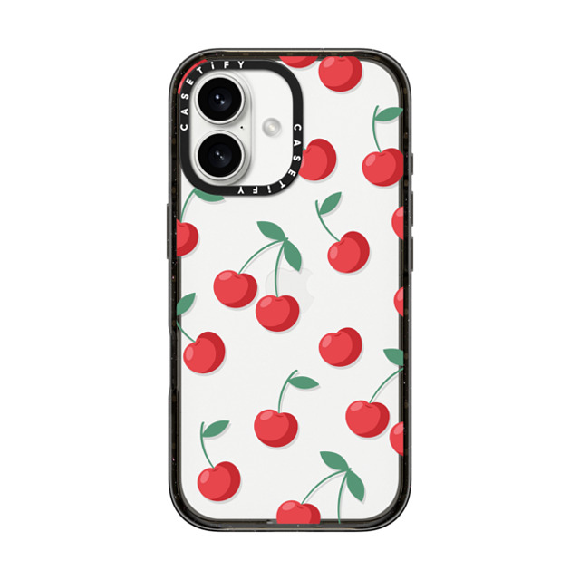 CASETiFY iPhone 16 ケース ブラック インパクトケース Fruit,Food,Pattern,Cherry,Strawberry,Fruit Cherries