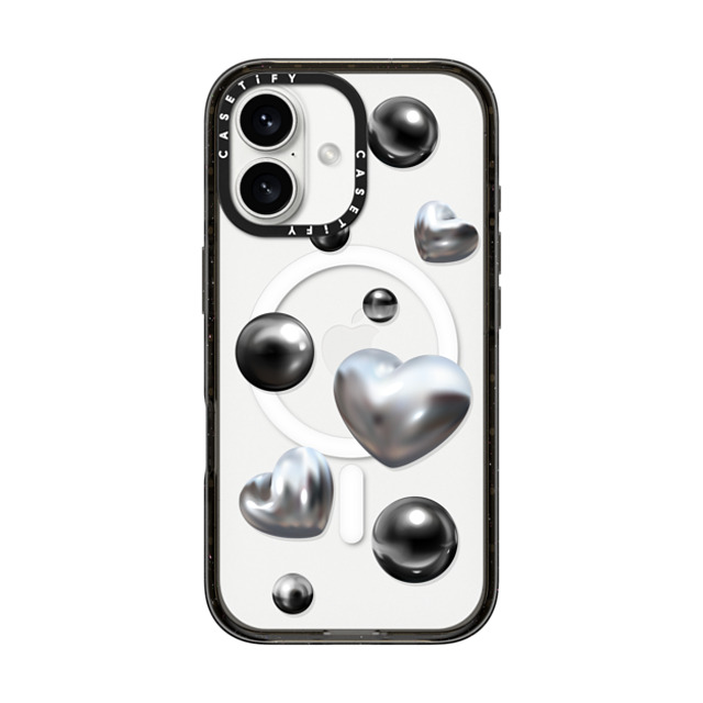 CASETiFY iPhone 16 ケース ブラック インパクトケース MagSafe対応 Monochrome,Futurism Chrome Love