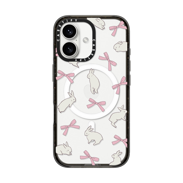 CASETiFY iPhone 16 ケース ブラック インパクトケース MagSafe対応 Animal,Cottagecore,Pattern Rabbit Ribbon