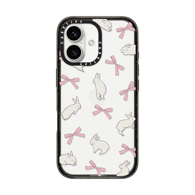 CASETiFY iPhone 16 ケース ブラック インパクトケース Animal,Cottagecore,Pattern Rabbit Ribbon