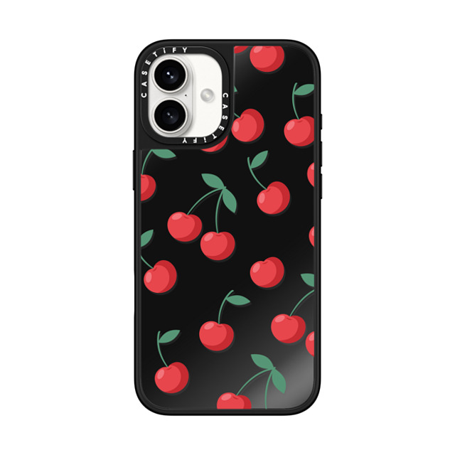 CASETiFY iPhone 16 Plus ケース Black on Black ミラーケース MagSafe対応 Fruit,Food,Pattern,Cherry,Strawberry,Fruit Cherries