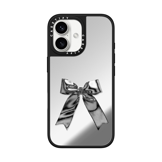 CASETiFY iPhone 16 ケース Silver on Black ミラーケース MagSafe対応 Butterfly Metallic Ribbon