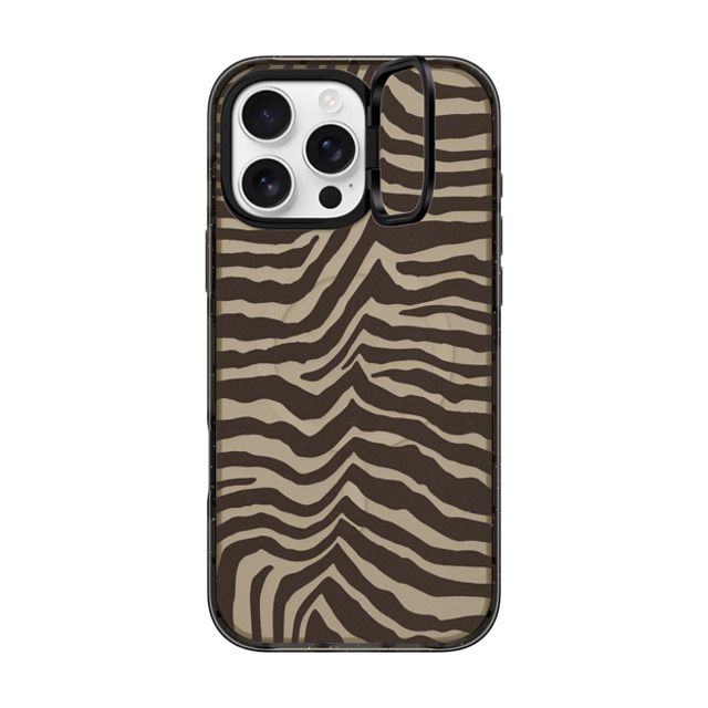 CASETiFY iPhone 16 Pro Max ケース ブラック インパクトリングスタンドケース MagSafe対応 Dark Academia Zebra-Brown