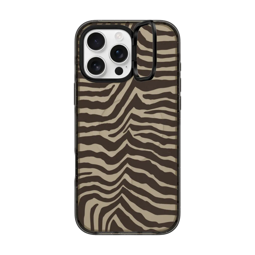 Impact Ring Stand iPhone 16 Pro Max Case MagSafe Compatible - Zebra-Brown