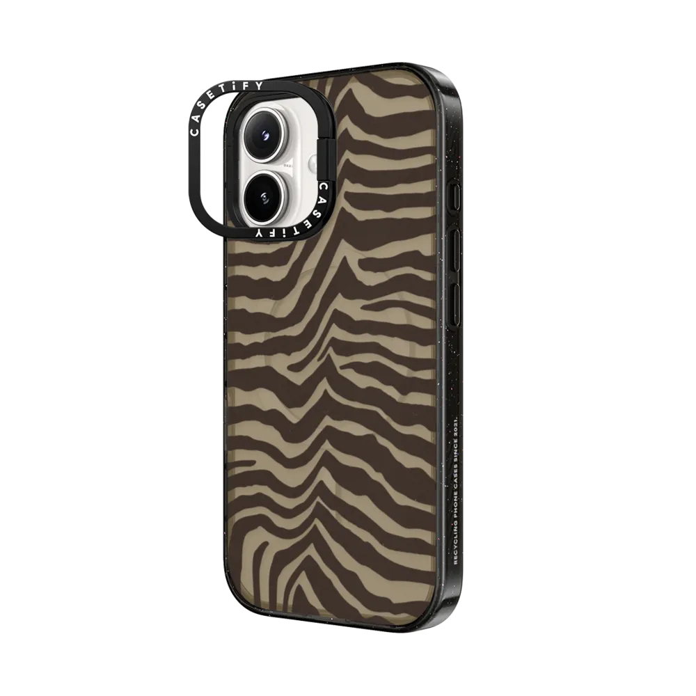 Impact Ring Stand iPhone 16 Case MagSafe Compatible - Zebra-Brown