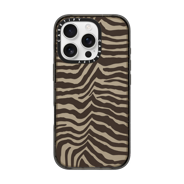 CASETiFY iPhone 16 Pro ケース ブラック インパクトケース Dark Academia Zebra-Brown