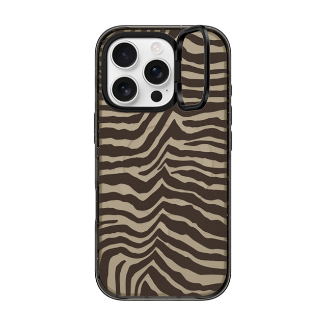 CASETiFY iPhone 16 Pro ケース ブラック インパクトリングスタンドケース MagSafe対応 Dark Academia Zebra-Brown