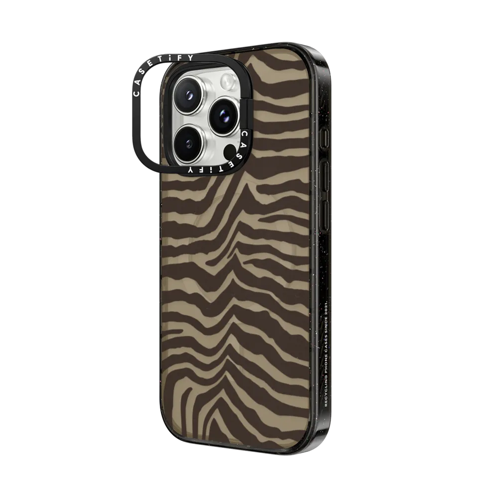 Impact Ring Stand iPhone 16 Pro Case MagSafe Compatible - Zebra-Brown