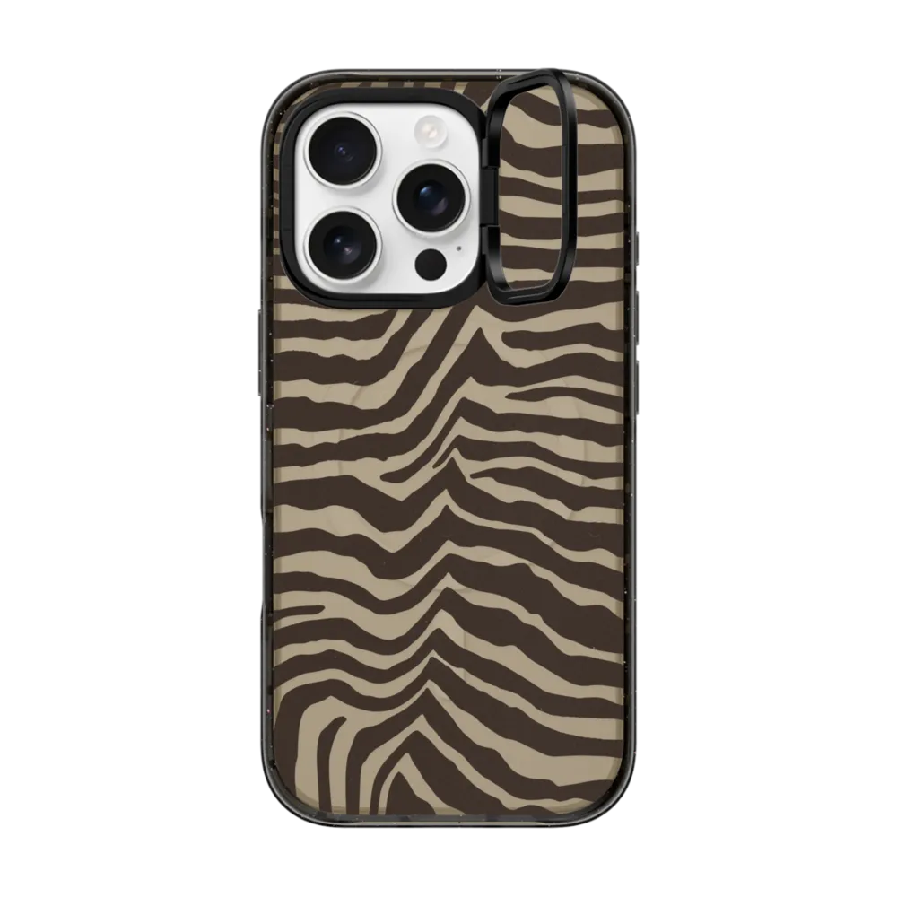 Impact Ring Stand iPhone 16 Pro Case MagSafe Compatible - Zebra-Brown