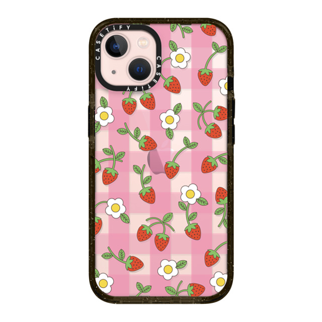 CASETiFY iPhone 13 ケース ブラック インパクトケース Cottagecore,Cherry,Strawberry,Fruit Strawberry Plaid