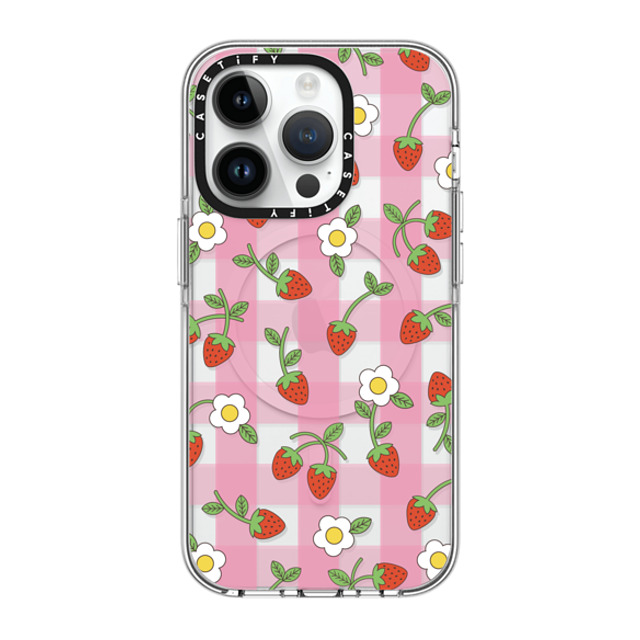 CASETiFY iPhone 14 Pro ケース クリア クリア ケース MagSafe対応 Cottagecore,Cherry,Strawberry,Fruit Strawberry Plaid