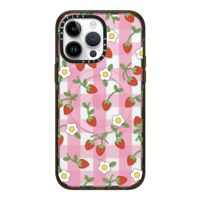 CASETiFY iPhone 14 Pro Max ケース ブラック インパクトケース MagSafe対応 Cottagecore,Cherry,Strawberry,Fruit Strawberry Plaid