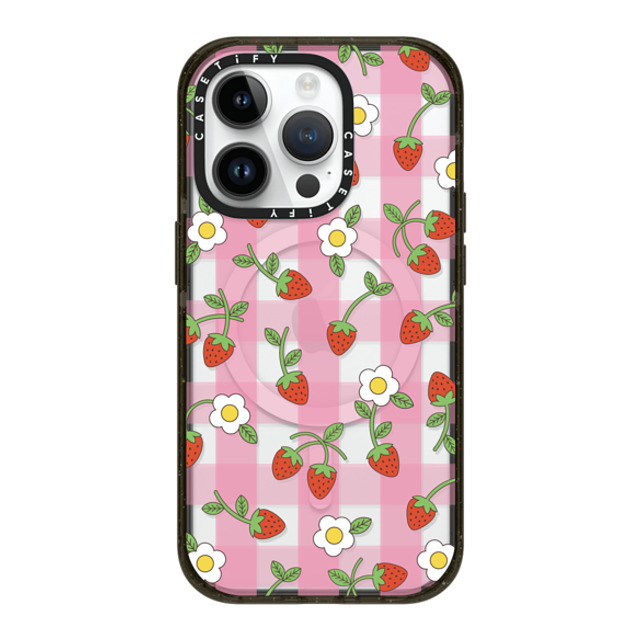 CASETiFY iPhone 14 Pro ケース ブラック インパクトケース MagSafe対応 Cottagecore,Cherry,Strawberry,Fruit Strawberry Plaid