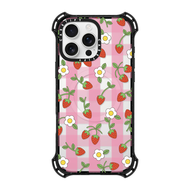 CASETiFY iPhone 16 Pro Max ケース ブラック バウンスケース Cottagecore,Cherry,Strawberry,Fruit Strawberry Plaid