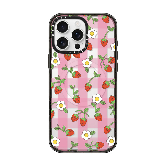 CASETiFY iPhone 16 Pro Max ケース ブラック インパクトケース MagSafe対応 Cottagecore,Cherry,Strawberry,Fruit Strawberry Plaid