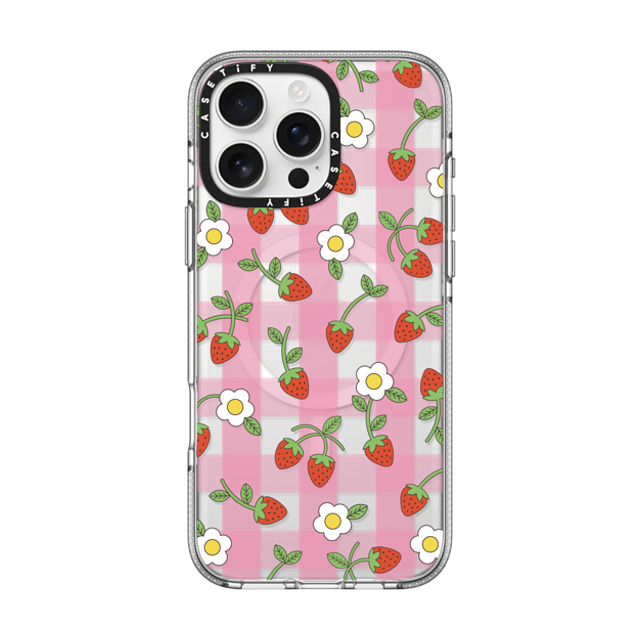 CASETiFY iPhone 16 Pro Max ケース クリア クリア ケース MagSafe対応 Cottagecore,Cherry,Strawberry,Fruit Strawberry Plaid