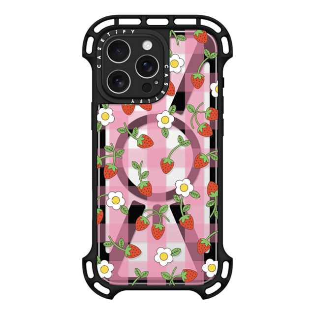 CASETiFY iPhone 16 Pro Max ケース ブラック ウルトラ バウンスケース MagSafe対応 Cottagecore,Cherry,Strawberry,Fruit Strawberry Plaid