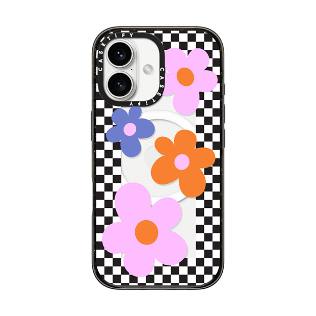 CASETiFY iPhone 16 Case Black Impact Case MagSafe Compatible Floral,Maximalism Checkered Floral Frame CASETiFY iPhone 16 Case Black Impact Case MagSafe Compatible Floral,Maximalism Checkered Floral Frame