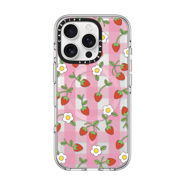 CASETiFY iPhone 16 Pro ケース クリア クリア ケース MagSafe対応 Cottagecore,Cherry,Strawberry,Fruit Strawberry Plaid