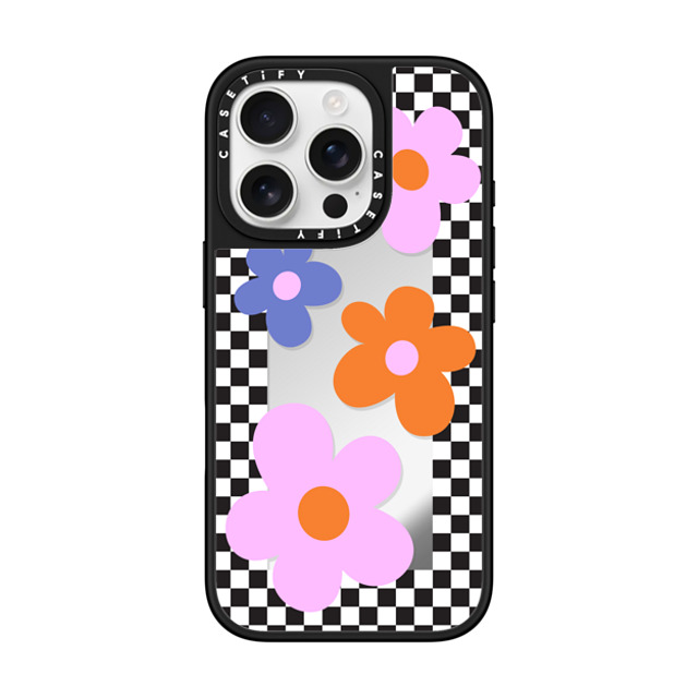 CASETiFY iPhone 16 Pro ケース Silver on Black ミラーケース MagSafe対応 Floral,Maximalism Floral,Maximalism Checkered Floral Frame Father's Day CASETiFY iPhone 16 Pro ケース Silver on Black ミラーケース MagSafe対応 Floral,Maximalism Floral,Maximalism Checkered Floral Frame Father's Day