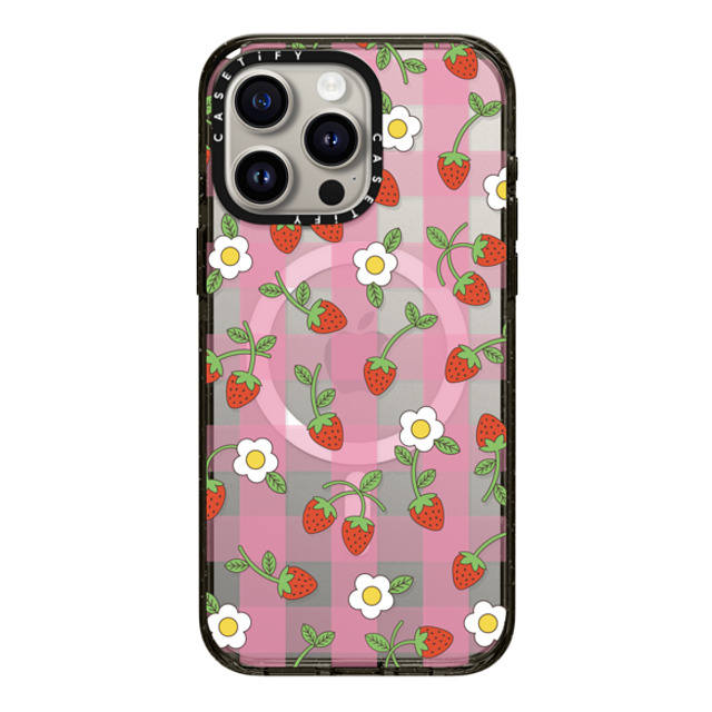 CASETiFY iPhone 15 Pro Max ケース ブラック インパクトケース MagSafe対応 Cottagecore,Cherry,Strawberry,Fruit Strawberry Plaid