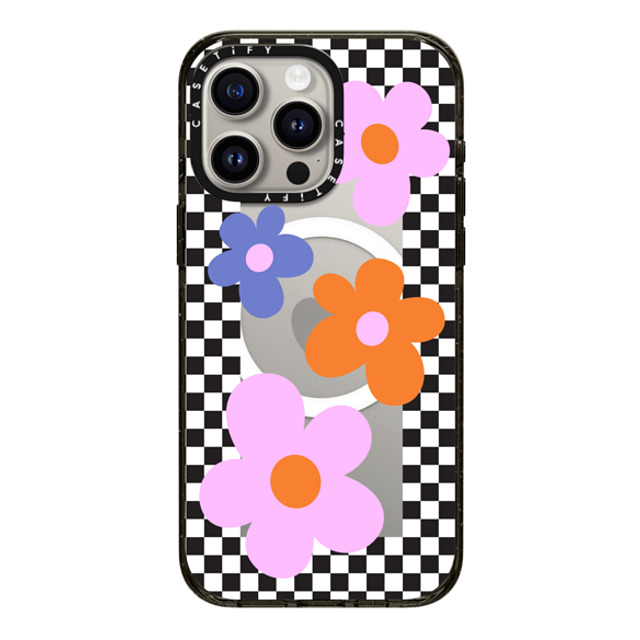 CASETiFY iPhone 15 Pro Max Case Black Impact Case MagSafe Compatible Floral,Maximalism Checkered Floral Frame CASETiFY iPhone 15 Pro Max Case Black Impact Case MagSafe Compatible Floral,Maximalism Checkered Floral Frame