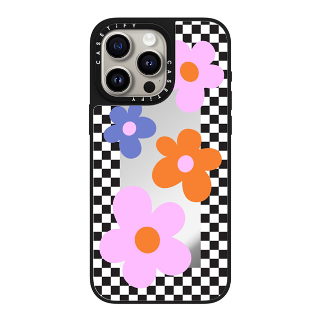 CASETiFY iPhone 15 Pro Max Case Silver on Black ミラーケース MagSafe対応 Floral,Maximalism Checkered Floral Frame CASETiFY iPhone 15 Pro Max Case Silver on Black ミラーケース MagSafe対応 Floral,Maximalism Checkered Floral Frame