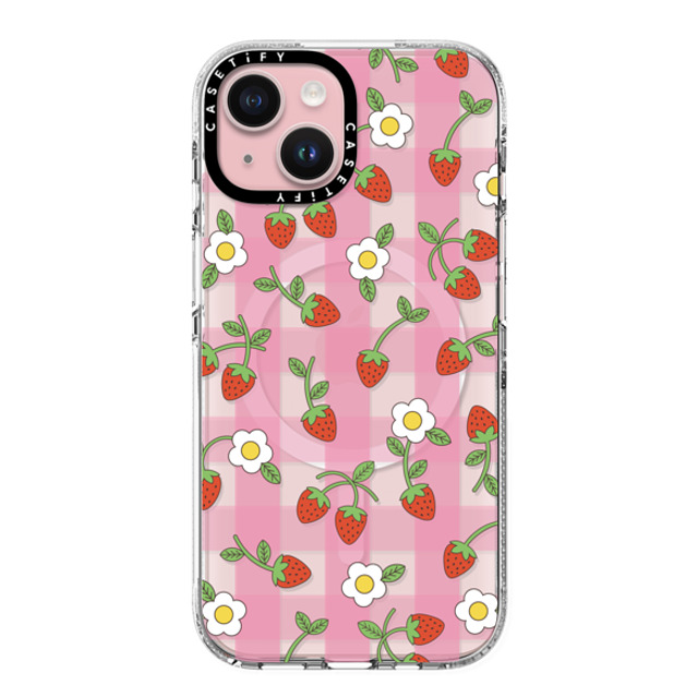 CASETiFY iPhone 15 ケース クリア クリア ケース MagSafe対応 Cottagecore,Cherry,Strawberry,Fruit Strawberry Plaid