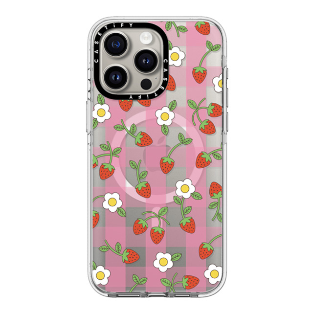 CASETiFY iPhone 15 Pro Max ケース クリア クリア ケース MagSafe対応 Cottagecore,Cherry,Strawberry,Fruit Strawberry Plaid