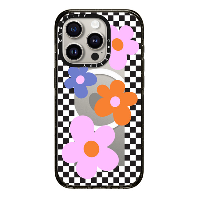 CASETiFY iPhone 15 Pro Case Black Impact Case MagSafe Compatible Floral,Maximalism Checkered Floral Frame CASETiFY iPhone 15 Pro Case Black Impact Case MagSafe Compatible Floral,Maximalism Checkered Floral Frame