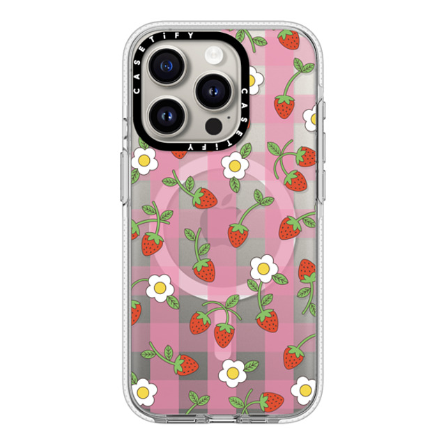 CASETiFY iPhone 15 Pro ケース クリア クリア ケース MagSafe対応 Cottagecore,Cherry,Strawberry,Fruit Strawberry Plaid