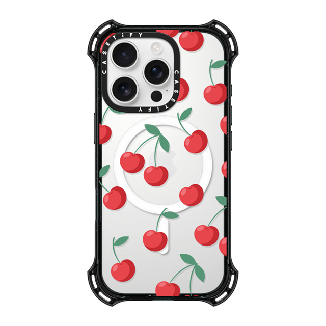 CASETiFY iPhone 16 Pro ケース ブラック バウンスケース Fruit,Food,Pattern,Cherry,Strawberry,Fruit Cherries