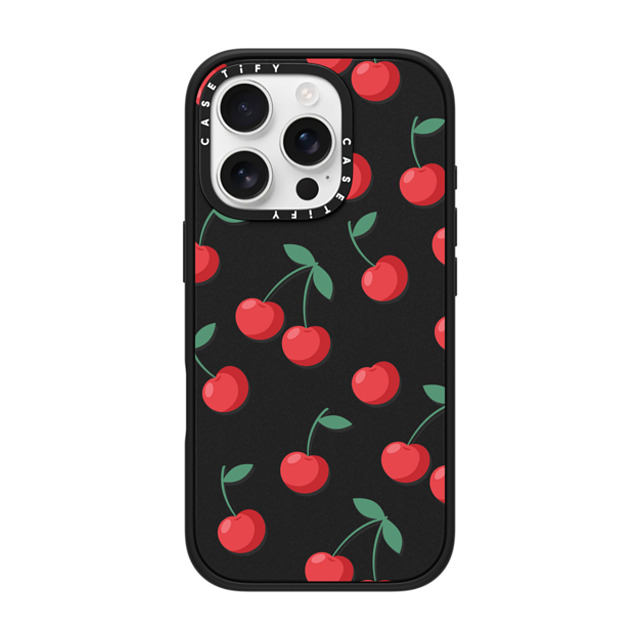 CASETiFY iPhone 16 Pro ケース マットブラック インパクトケース Fruit,Food,Pattern,Cherry,Strawberry,Fruit Cherries