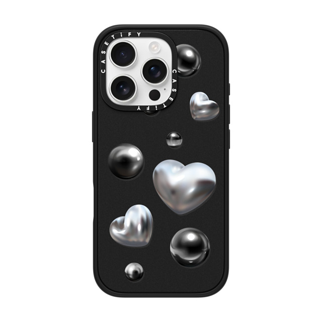 CASETiFY iPhone 16 Pro ケース マットブラック インパクトケース MagSafe対応 Monochrome,Futurism Chrome Love