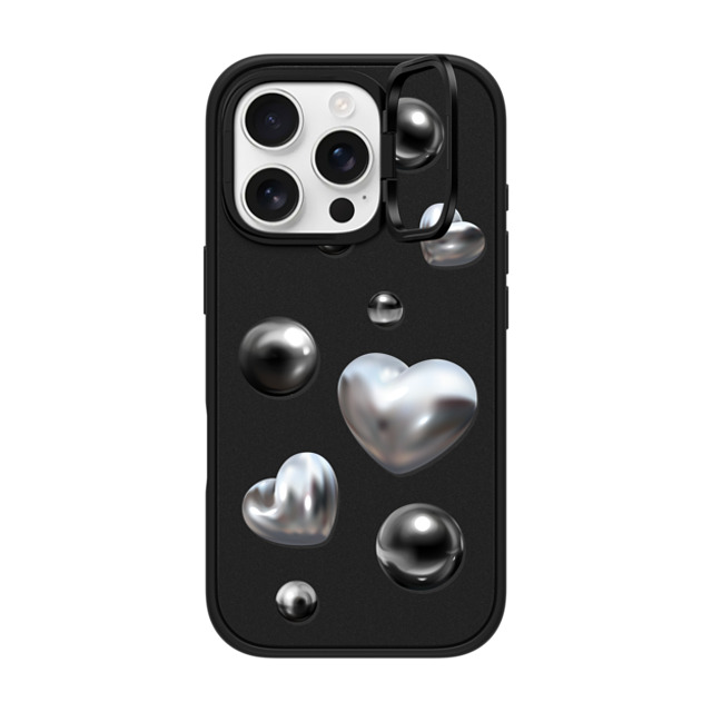 CASETiFY iPhone 16 Pro ケース マットブラック インパクトリングスタンドケース MagSafe対応 Monochrome,Futurism Chrome Love