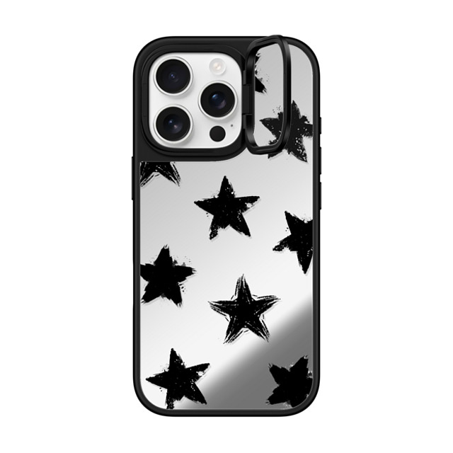 CASETiFY iPhone 16 Pro Case Silver on Black ミラー リングスタンドケース MagSafe対応 Star,Monochrome,Pattern Star Marks CASETiFY iPhone 16 Pro Case Silver on Black ミラー リングスタンドケース MagSafe対応 Star,Monochrome,Pattern Star Marks