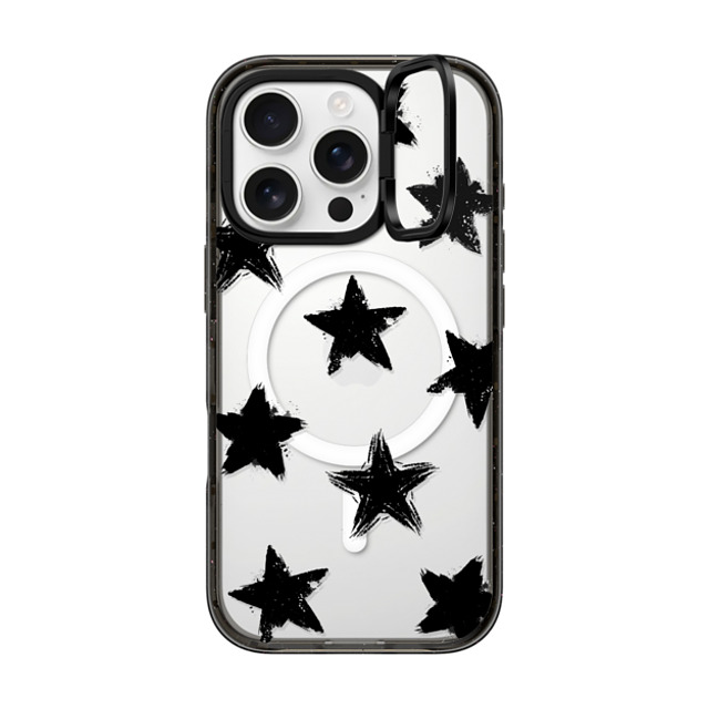 CASETiFY iPhone 16 Pro ケース ブラック インパクトリングスタンドケース MagSafe対応 Monochrome,Pattern Star Marks