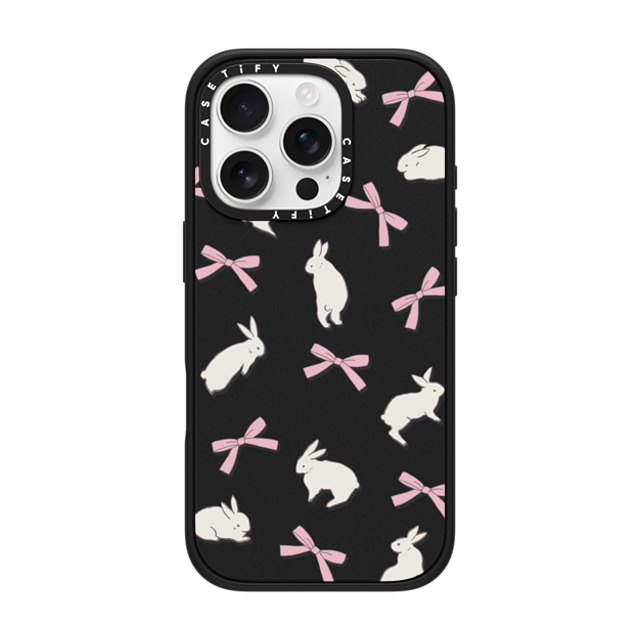 CASETiFY iPhone 16 Pro ケース マットブラック インパクトケース Animal,Cottagecore,Pattern Rabbit Ribbon