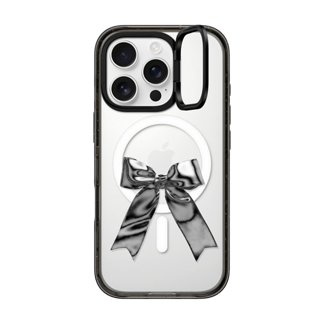 CASETiFY iPhone 16 Pro ケース ブラック インパクトリングスタンドケース MagSafe対応 Butterfly Metallic Ribbon