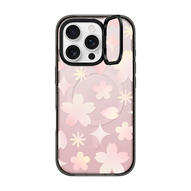 CASETiFY iPhone 16 Pro ケース ブラック インパクトリングスタンドケース MagSafe対応 Sheer Sakura Pattern Pink casetify_artist