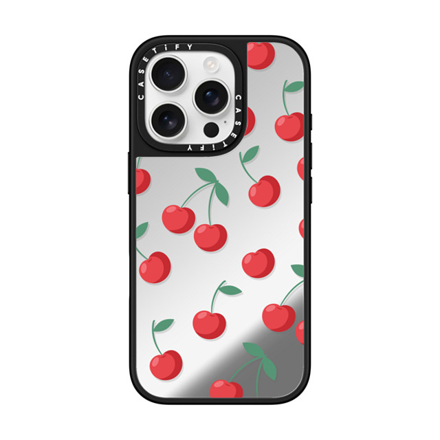 CASETiFY iPhone 16 Pro ケース Silver on Black ミラーケース MagSafe対応 Fruit,Food,Pattern,Cherry,Strawberry,Fruit Cherries